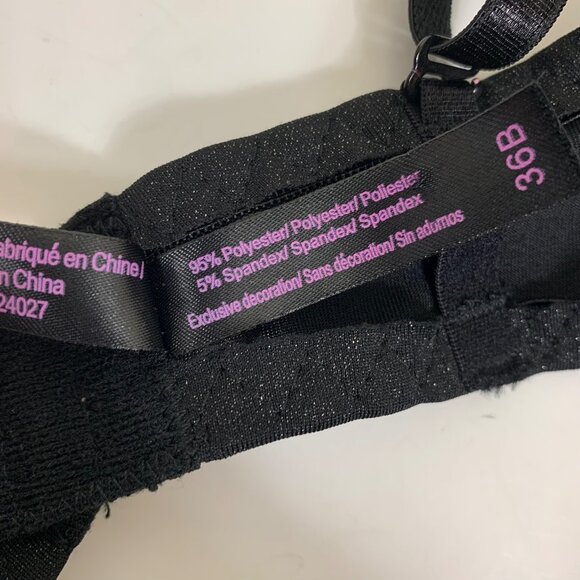 Black Fuchsia by Secret Lace LLC Black Sparkly Push-up Bra Black Size 36B - Picture 6 of 7